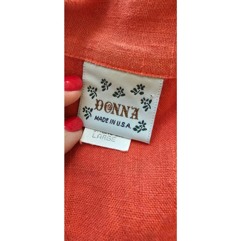 VTG Donna Women's 100% Linen Relaxed Fit Button Front Jacket Size L Muted Orange - Picture 5 of 6
